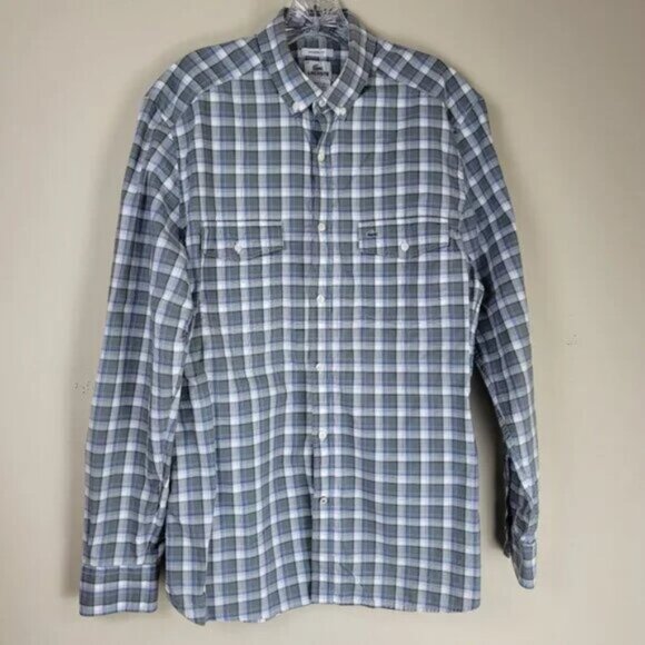 Lacoste Mens Button Down Shirt Size 40 Plaid Long Sleeve Classic Fit - Picture 5 of 13